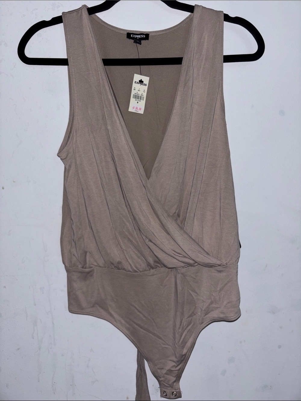 Express Taupe Wrap-Front Sleeveless Bodysuit